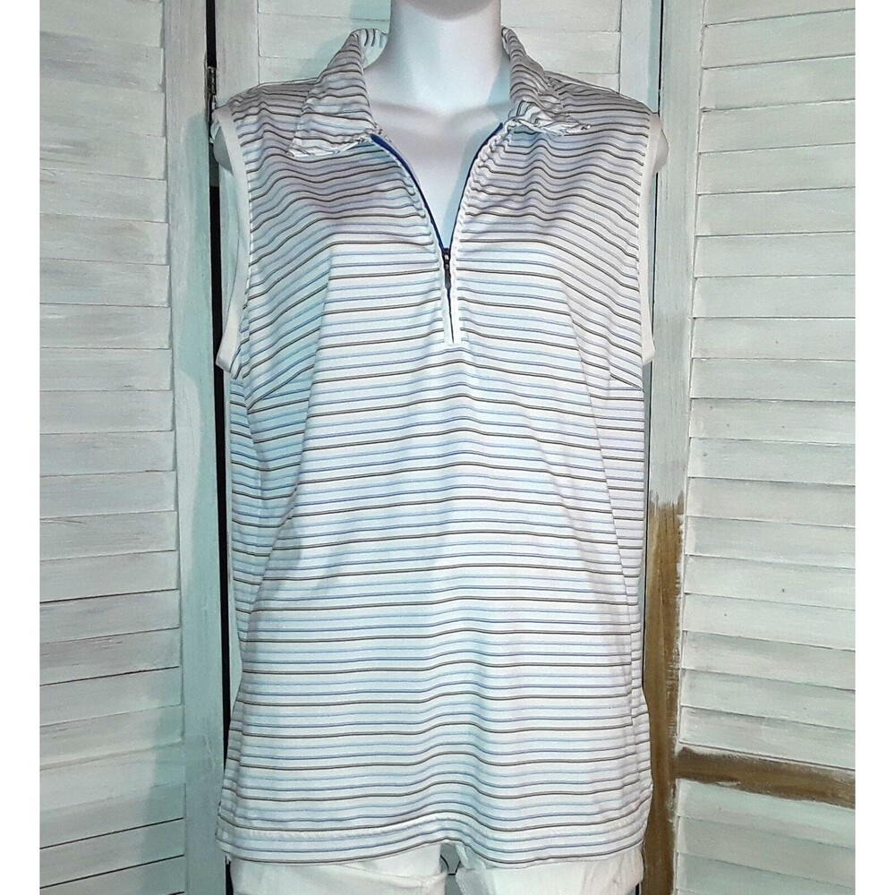 Adidas Climalite Stretch Women Size Large Striped Sleeveless Collard Shirt